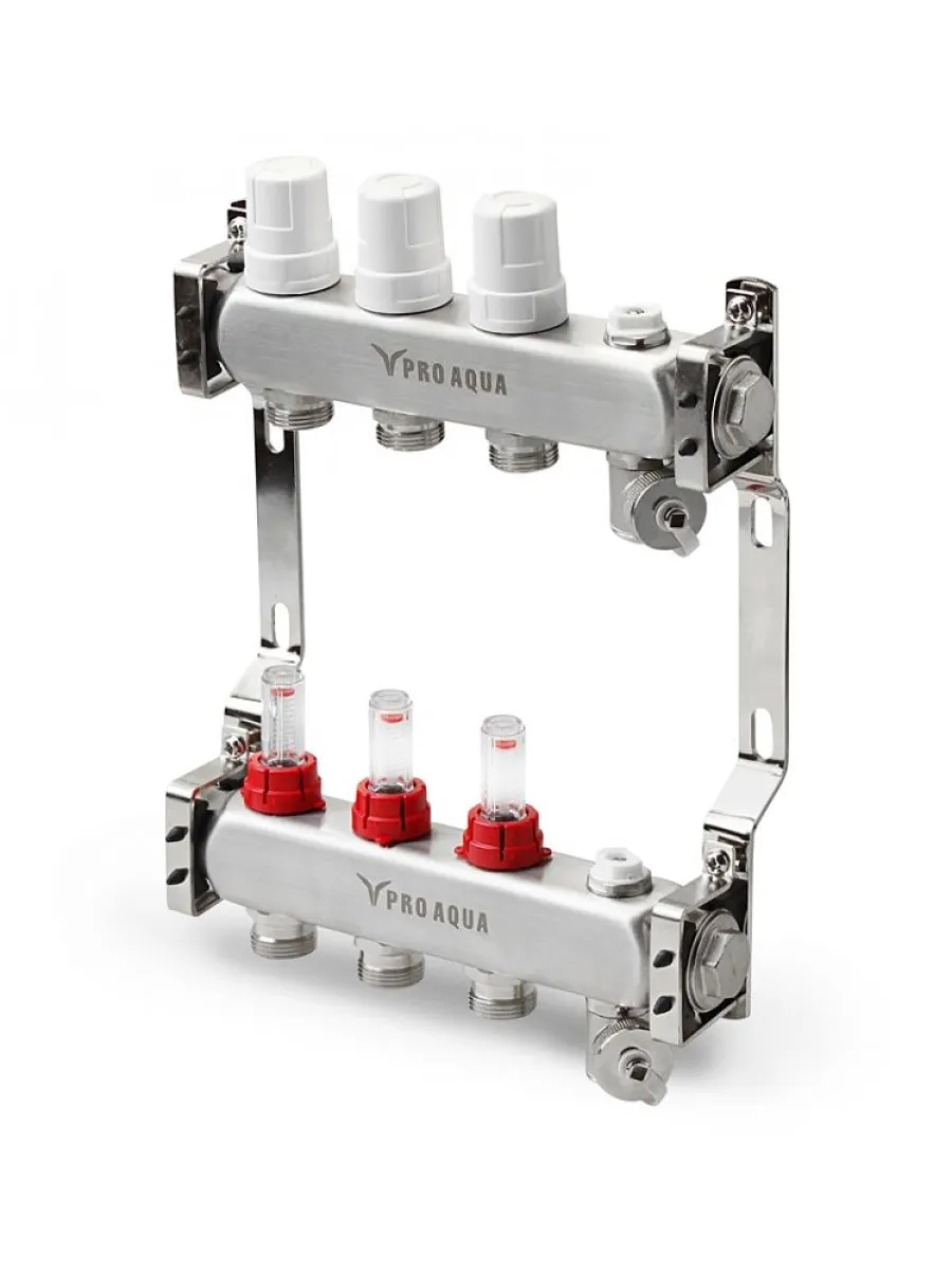 Коллекторный блок с расходомерами,  4 выхода, 1х3/4"