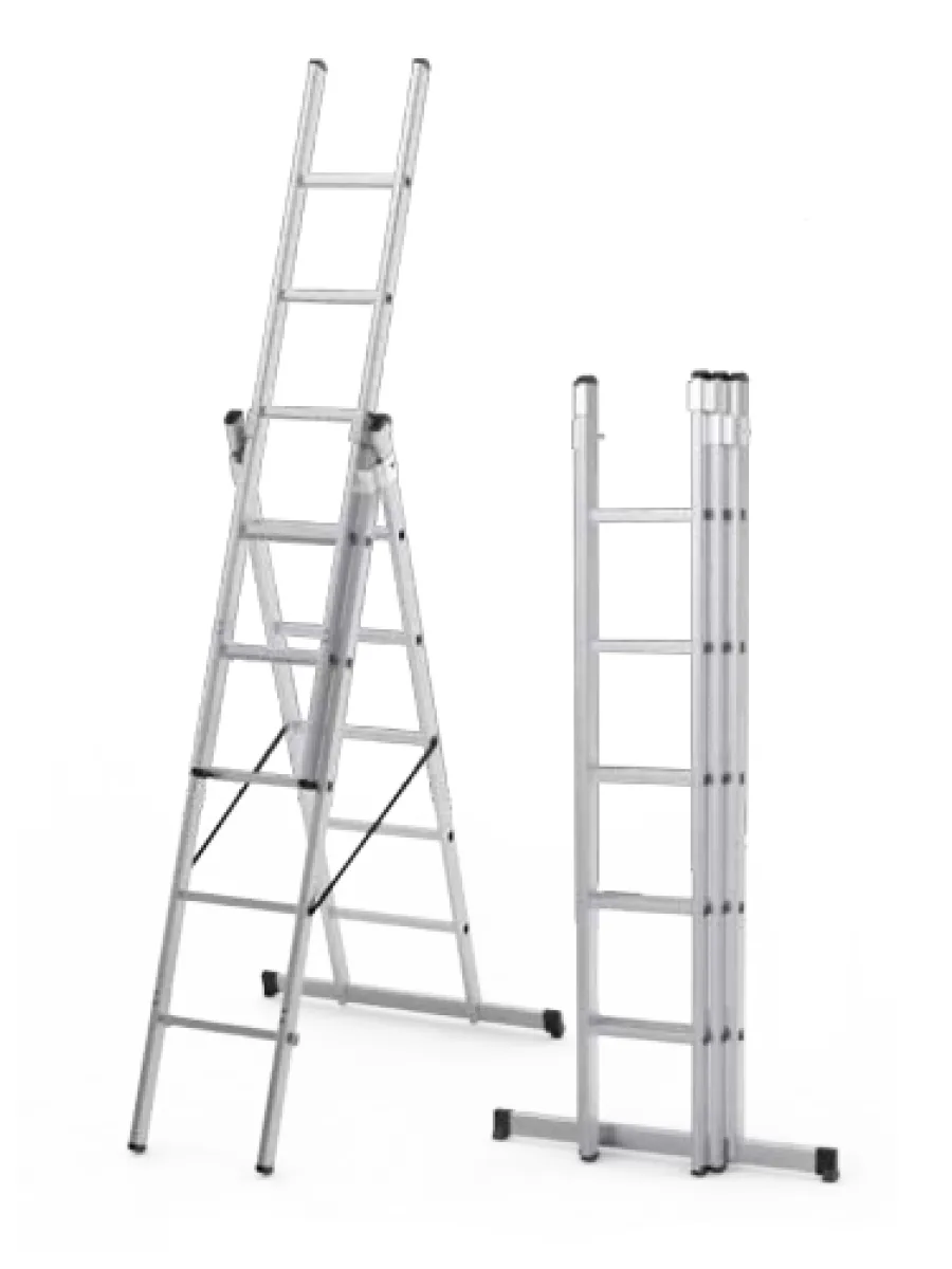 Лестница трехсекционная, универсальная 10 ступеней max h 6765 мм