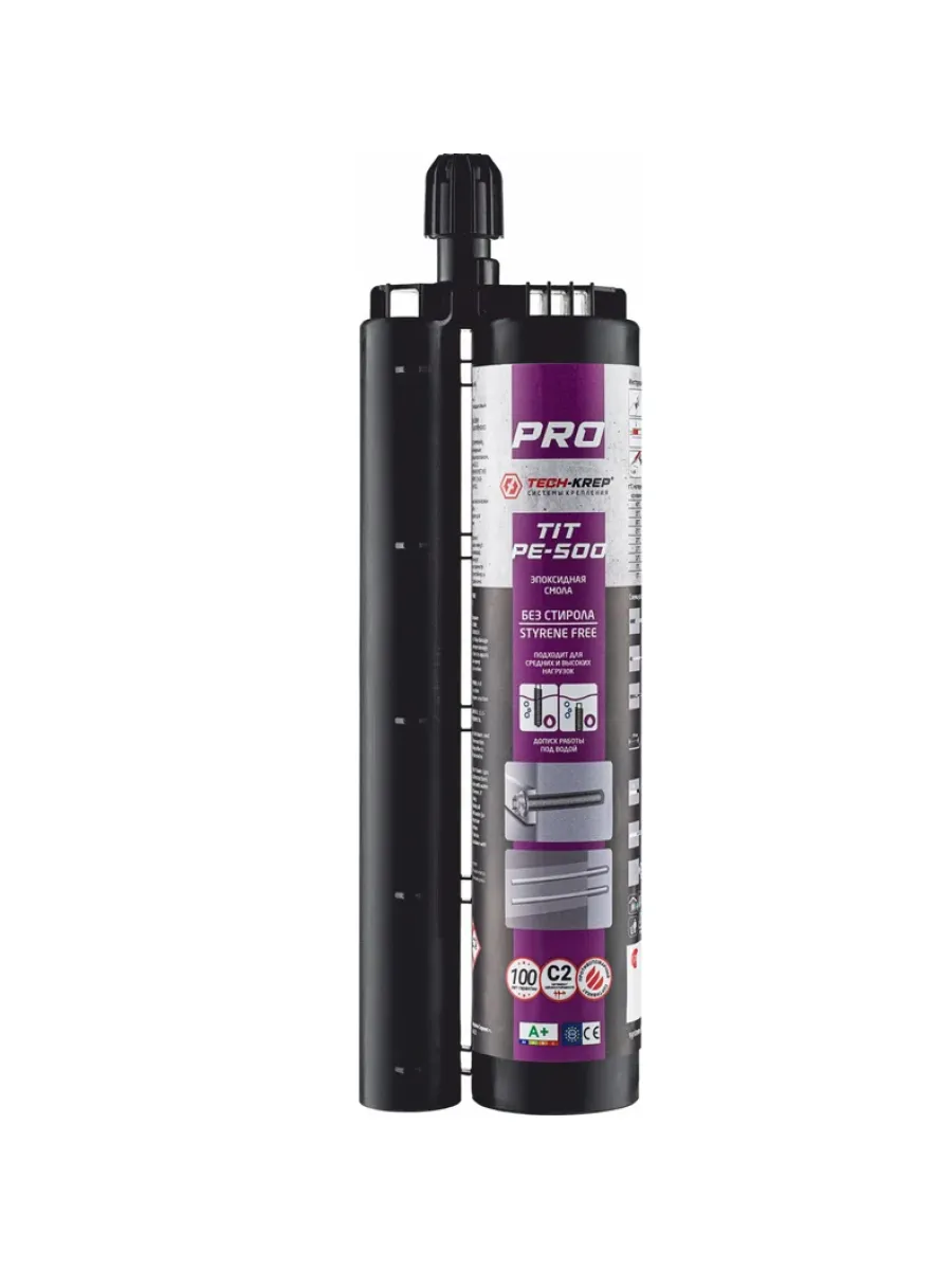 Хим анкер TECH-KREР TIT PE-500 PRO 585мл + насадка для выс. и сверхвыс.нагрузок, для работ под водой