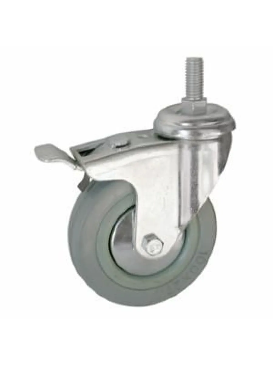 SCtgb (55) Колесная опора, серая резина, поворотная болт.крепл., c тормозом 120 мм (грузоп.100кг)