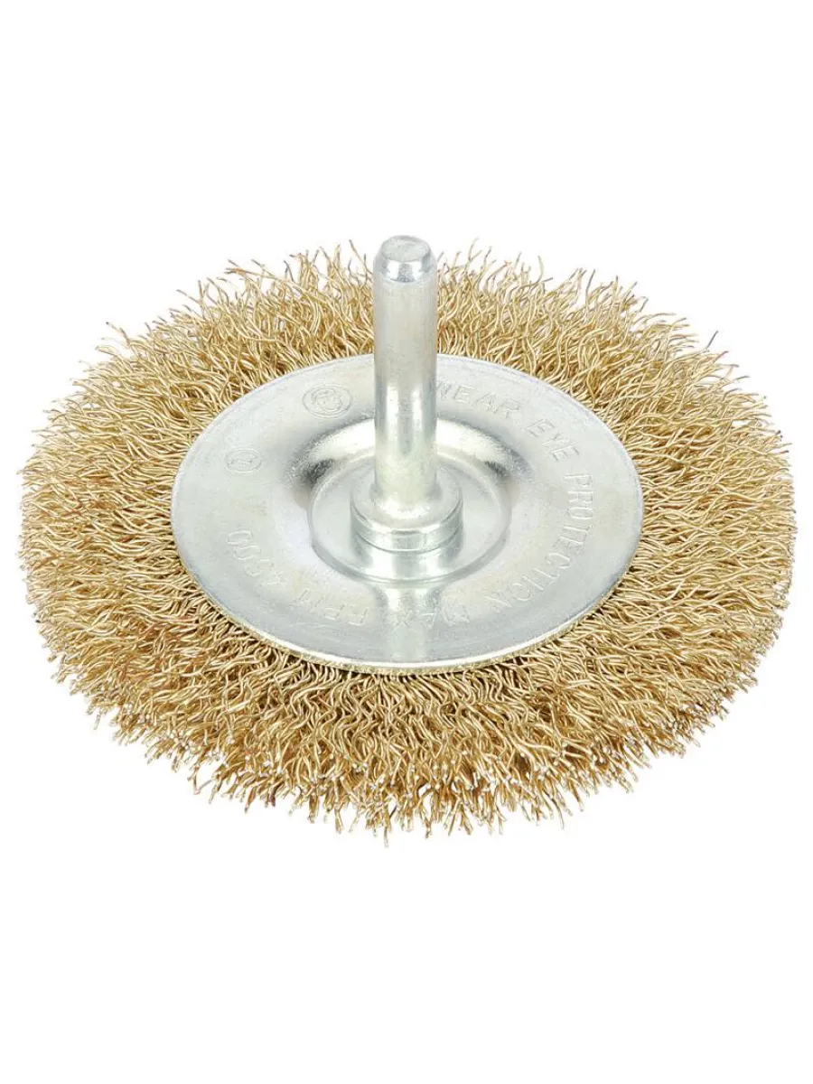 Щетка для дрели радиальная плоская, со шпилькой, латунированная витая проволока  40 мм (LASTING TOOLS)