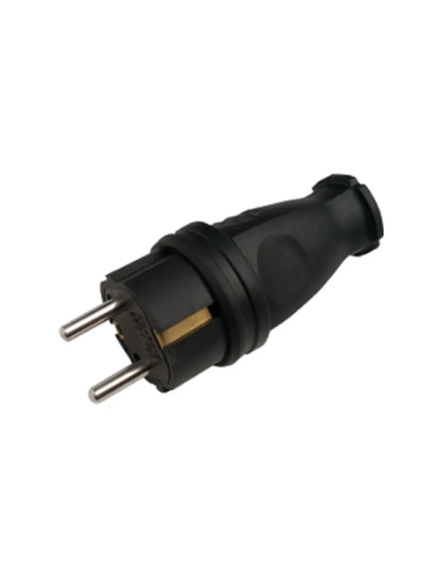 Вилка прямая с заземлением каучук 16А IP44 черная (LASTING TOOLS)