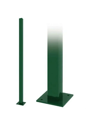 Столб ограждения (60х60х1,5мм, L-2000мм, + заглушка, болт анкерный с гайкой, фланец (150х150х4мм)) (RAL 6005) LASTING TOOLS