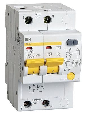 Выключатель автоматический дифференциальный 32А АД12 2P 30мА  AC KARAT IEK