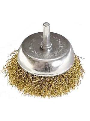 Щетка для дрели торцевая, чашка со шпилькой, латунированная витая проволока 75 мм (LASTING TOOLS)