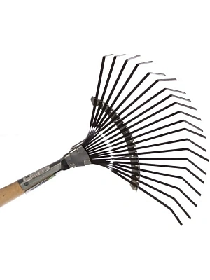 Грабли веерные 20-зубые деревянный черенок, оксидированные, плоский зуб