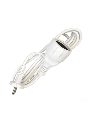Удлинитель-шнур DOMTOK 1 гн. ПВС 2*1, 10А, 2,2кВт, IP54 б/з 3м, белый