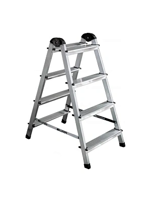 Стремянка двухсторонняя 4 ступени, алюминиевая 82/96 см