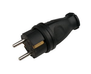 Вилка прямая с заземлением каучук 16А IP44 черная (LASTING TOOLS)