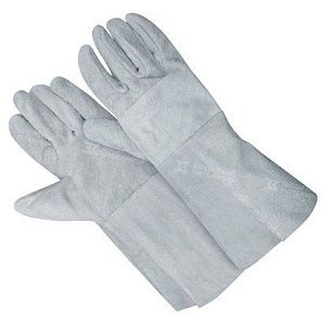 Краги сварщика спилковые серые пятипалые, без подклада, 35 см. (Спилок) LASTING TOOLS